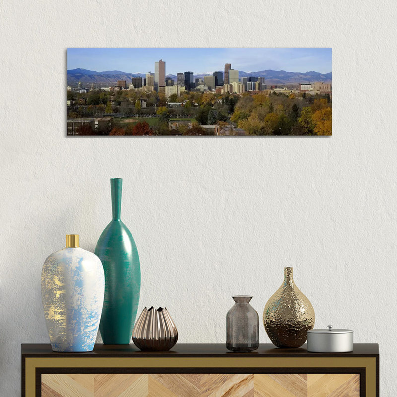 Skyscrapers In A City With Mountains In The Background, Denver, Colorado, USA - Wrapped Canvas Panoramic Print