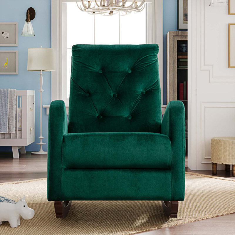 Fauteuil berçant à haut dossier Chrisann, Velours vert