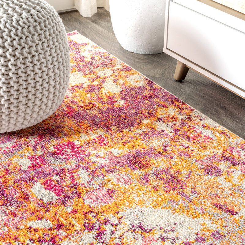 Lasley Contemporary POP Modern Abstract Pink/Orange Rug, Rectangle 4' x 6'