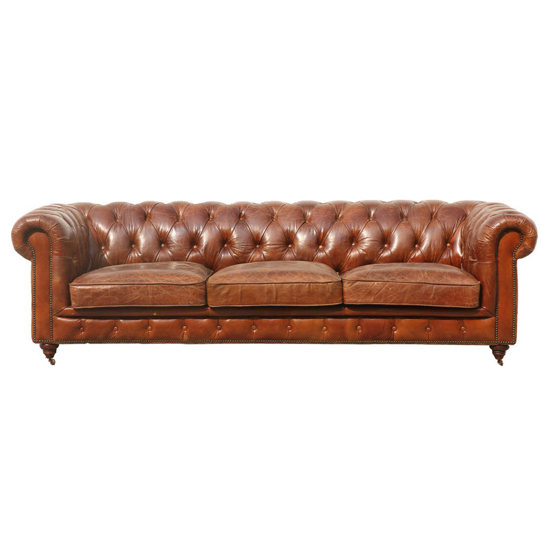 Paris Club Genuine Leather Chesterfield Sofa, 28.7"H x 97.2"W x 39"D