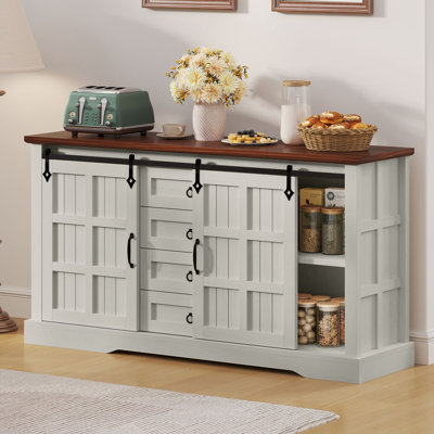 59" Farmhouse Sideboard Buffet Kitchen Cabinet with Storage, Sliding Barn Doors & Drawers by Gracie Oaks