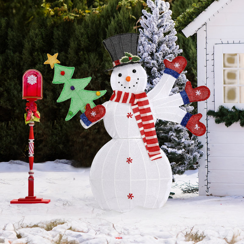 Décoration de Noël bonhomme de neige illuminé 2d agitant les mains 