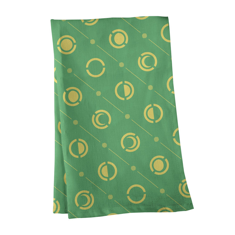 Torchon Moon phases, Vert/jaune, Croisé en coton