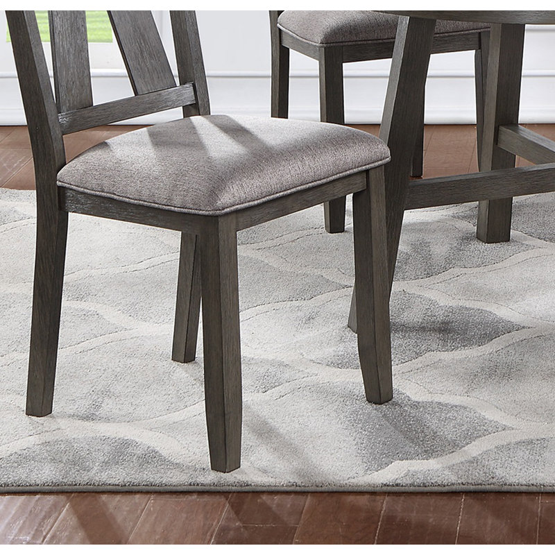 4 - Person Dining Set with Round Table And 4x Side Chairs,Clean Lines Wooden Table Top, Dark Wood, Gray/Dark Wood