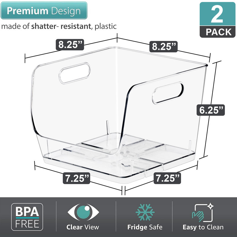 Sorbus Stackable Storage Bins Open Front, Clear Stackable Storage Bins, Pantry Bins for Storage and Organization, Acrylic Stackable Bins for Kitchen, Clear Pantry Organizer Bins (Medium Square), 2 Pack