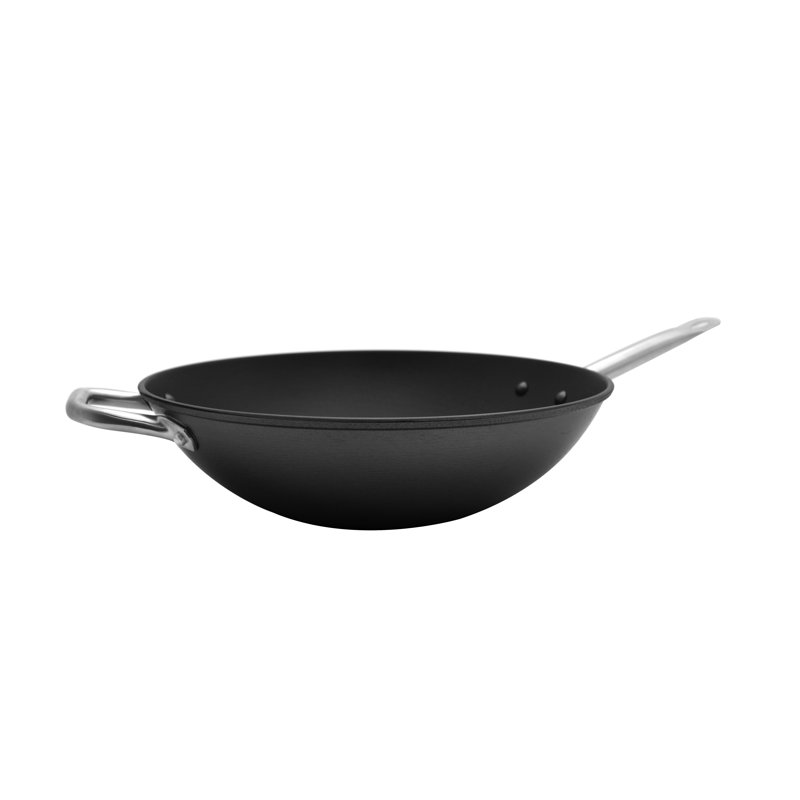14'' Black Light Cast Iron Wok with Stainless Steel Handles