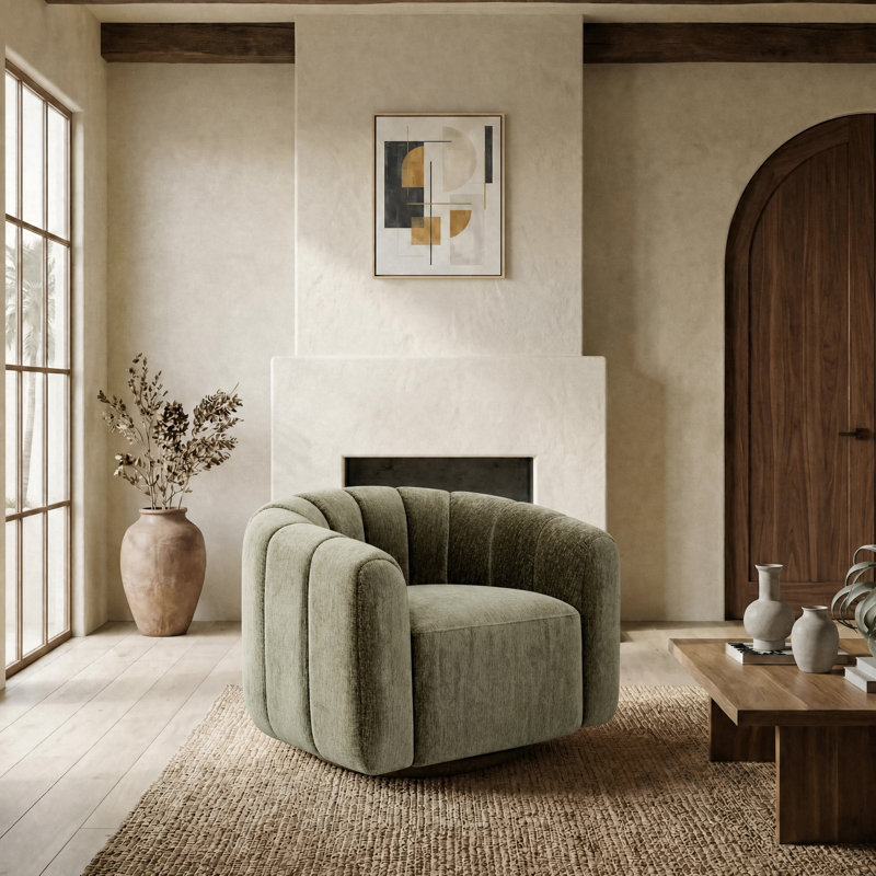 Fauteuil pivotant de 38 po de large Iyari, Green Chenille