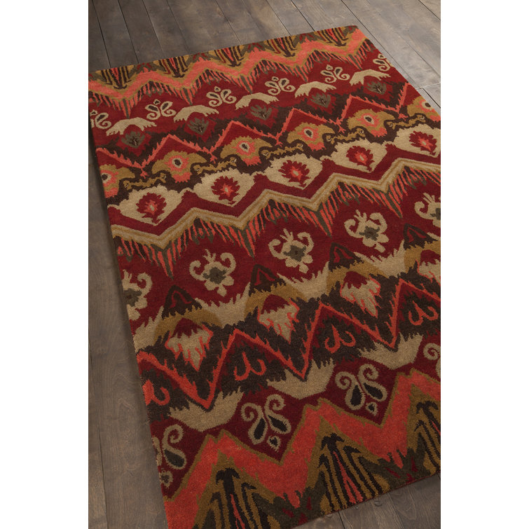Tapis à motif géométrique en laine et viscose à motif de chevrons Ikat