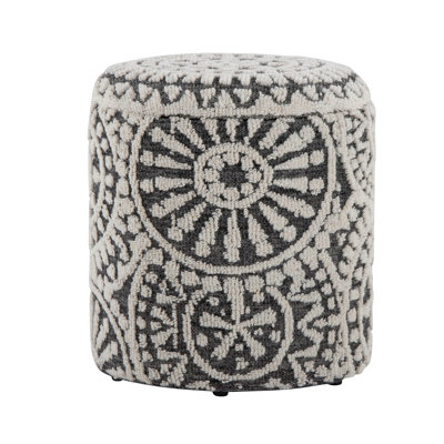 18" Storage Ottoman In Black And Ivory Handwoven Wool With Tufted And Knotted Design