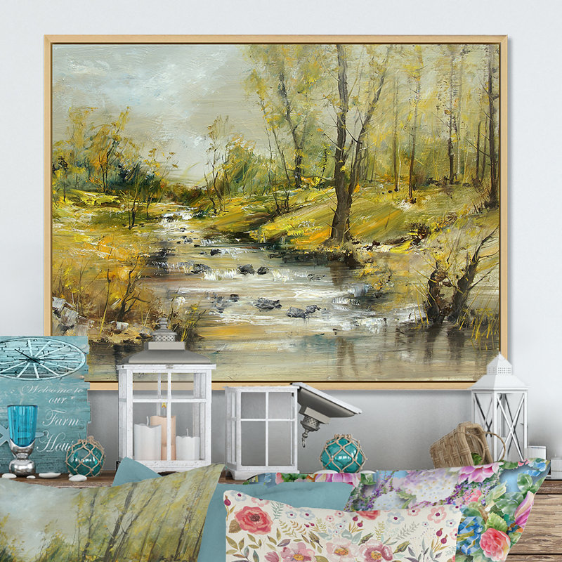 «Summer River Landscape», reproduction sur toile flottante, H 30 po x l 40 po x P 1,5 po, Cadre naturel flottant