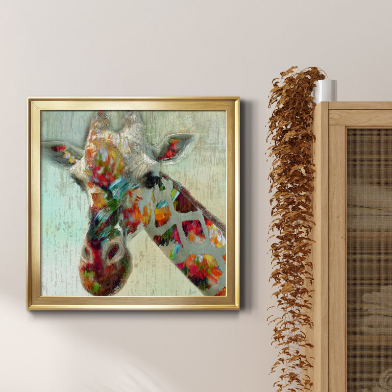 «Paint Splash Giraffe», reproduction d'art sur toile encadrée, Cadre doré, H 17,5 po x l 17,5 po x P 1,5 po