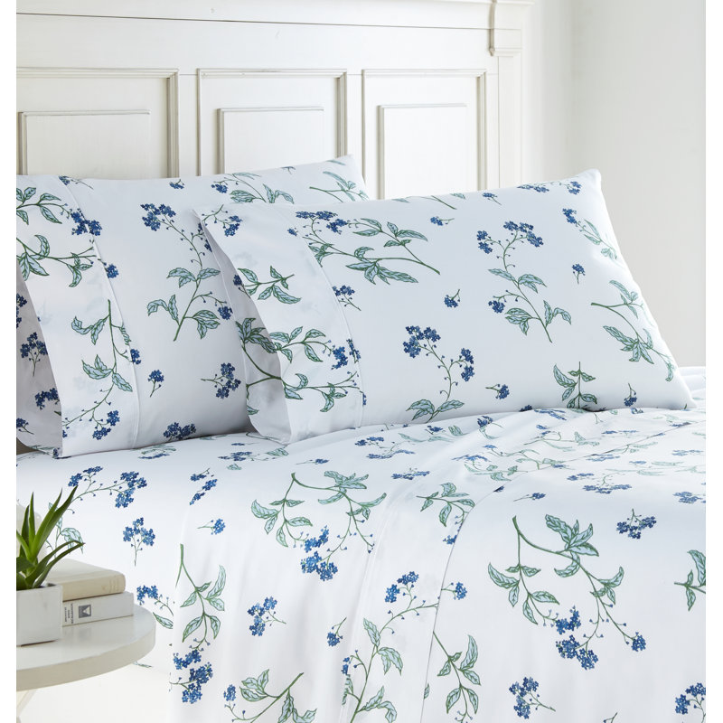 Ensemble de 2 taies d'oreiller Southshore Fine Linens Myosotis Scorpioides, coloris gris Myosotis, 100 % coton satiné à fibres longues, 300 fils/cm², imprimé floral Myosotis, format King/California King