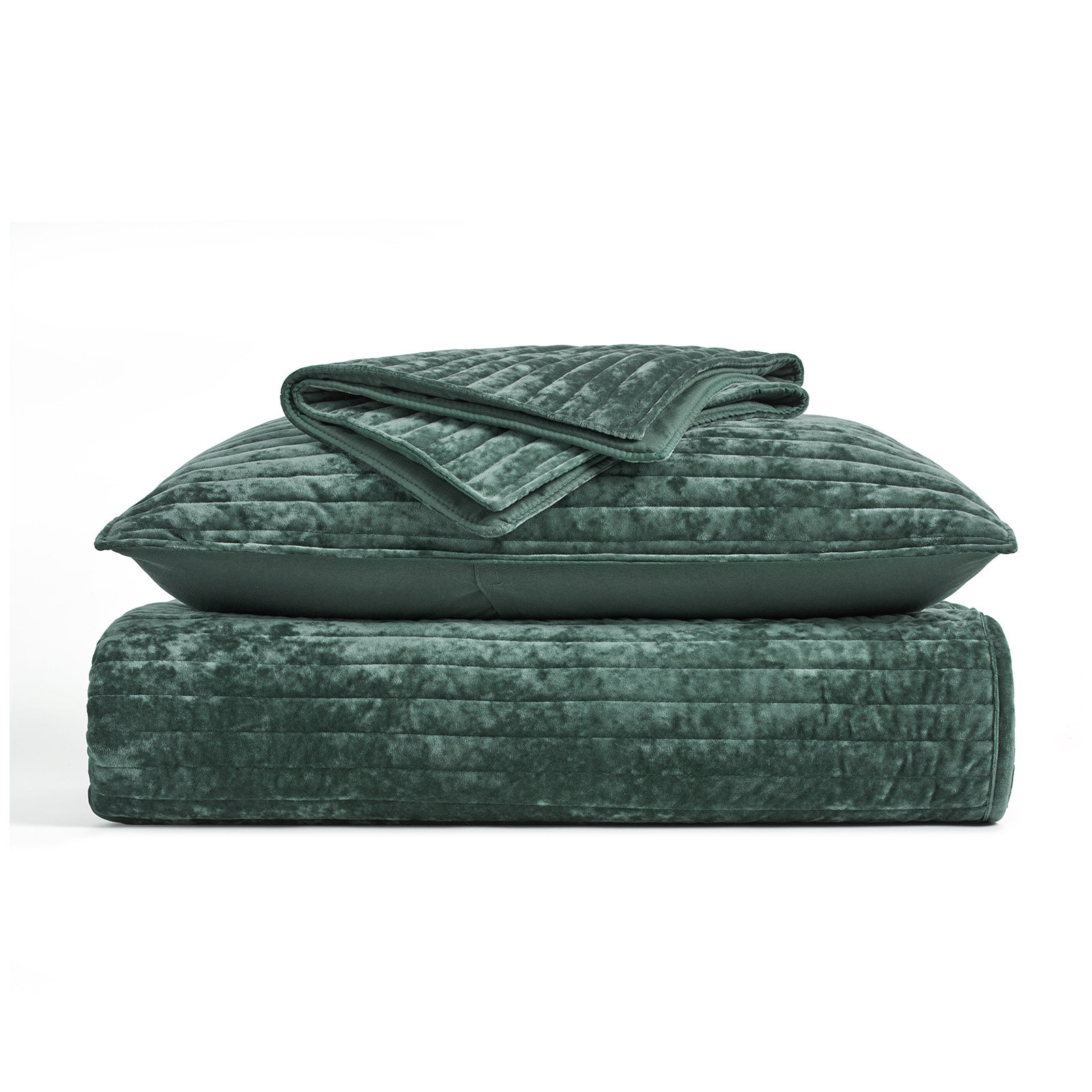 Velvet Quilt Set, King, Dark Green