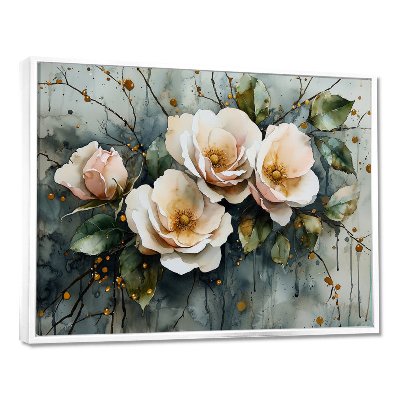 Indasha - art mural floral, H 12 po x l 20 po, Impression encadrée flottante, Blanc