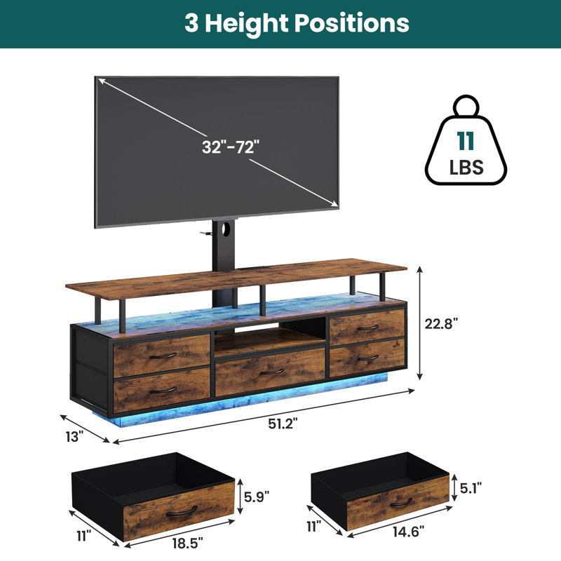 Led Tv Stand With Mount For 45/55/65/70 Inch Tvs, Tv Stand With Power Outlets And Storage, Brown
