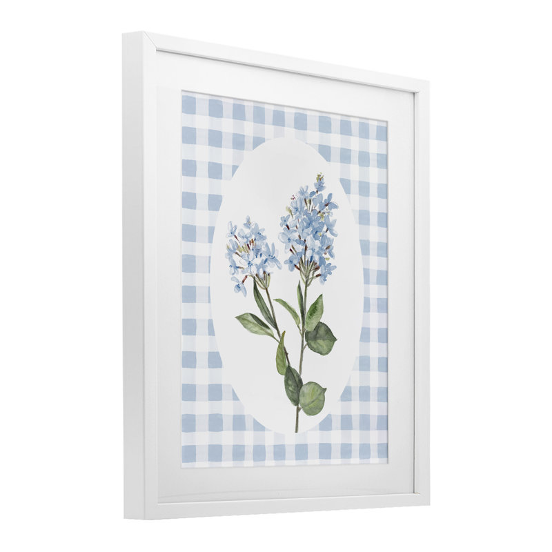 «Blue Checkered Blooms», reproduction encadrée sous verre, conception de Lanie Loreth, Cadre blanc côtier, H 21 po x l 17 po