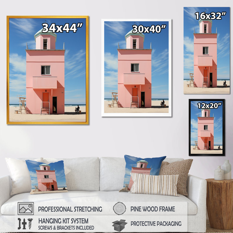 «Pink Summer House On Miami Beach», reproduction sur toile, Cadre flottant blanc, H 44 po x l 34 po x P 1,5 po