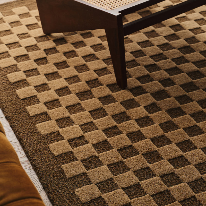 Linthea Modern Checkered Handmade Wool Rug, Rectangle 7'6" x 9'6"