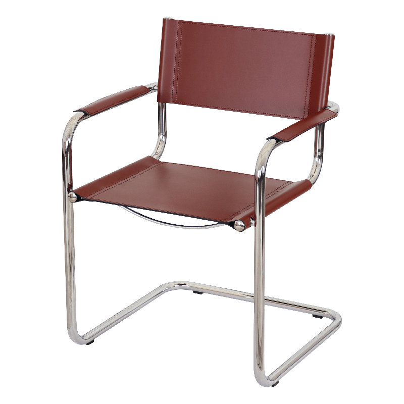 Mart Stam Cantilever Armchair Arm Chair w/ Chrome-Plated Steel Frame (Various Bonded Leather Colors), Dark Red