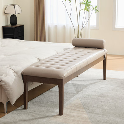 Banc de chambre capitonné Mid-Century l 66 po avec coussin traversin