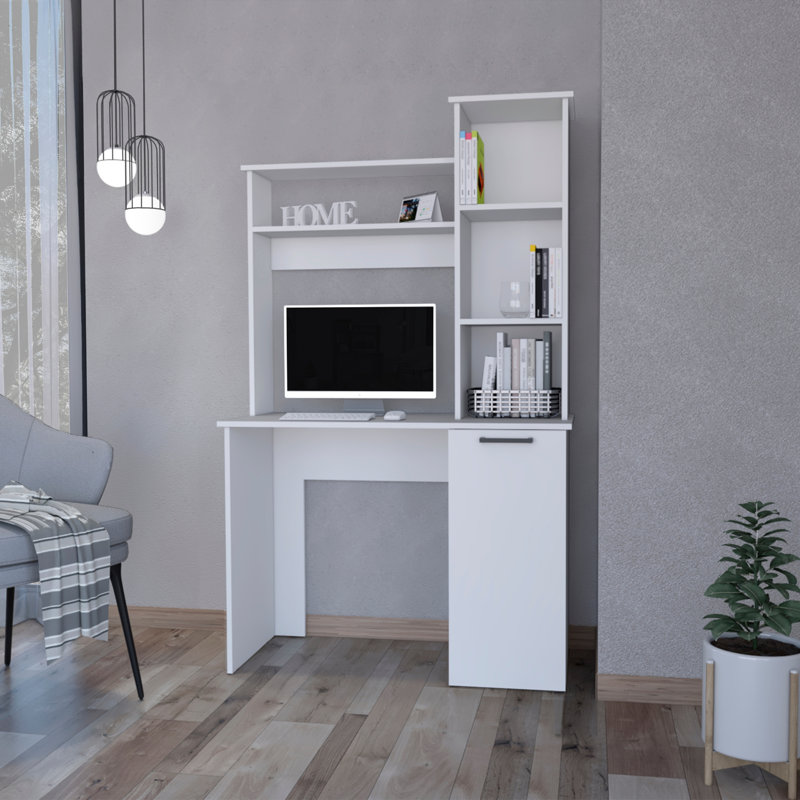 Carson 38.7" Computer Desk with Hutch and Storage Cabinet, White