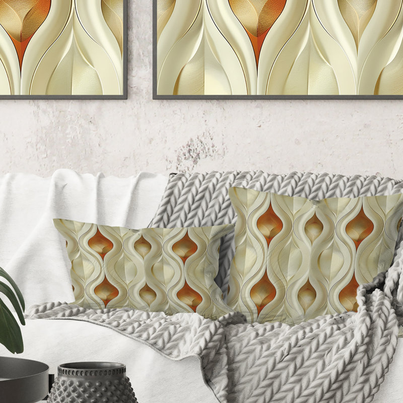 Coussin décoratif moderne beige et orange Ogee Art, H 18 po x l 18 po