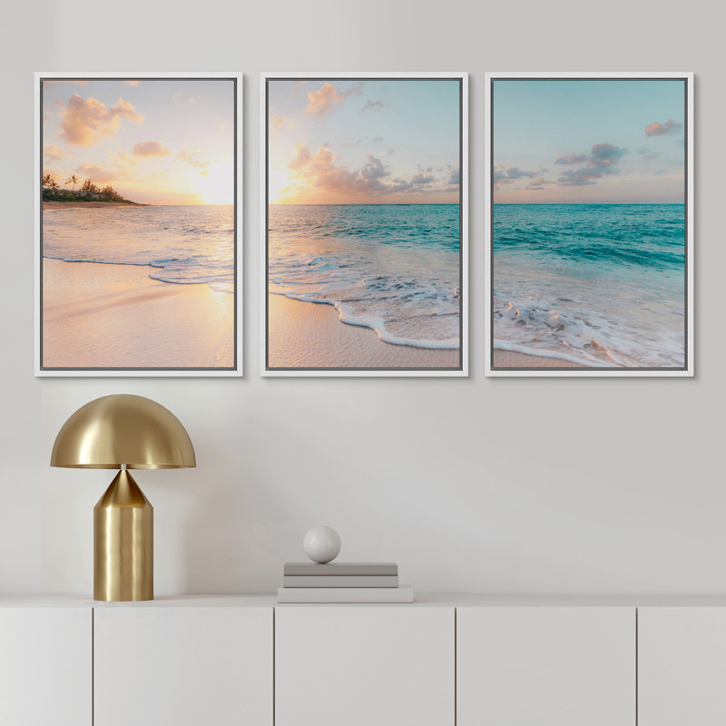'Paradise' - 3 Piece Floter Frame Print Set on Canvas, White Framed, 36" H x 72" W x 1.5" D