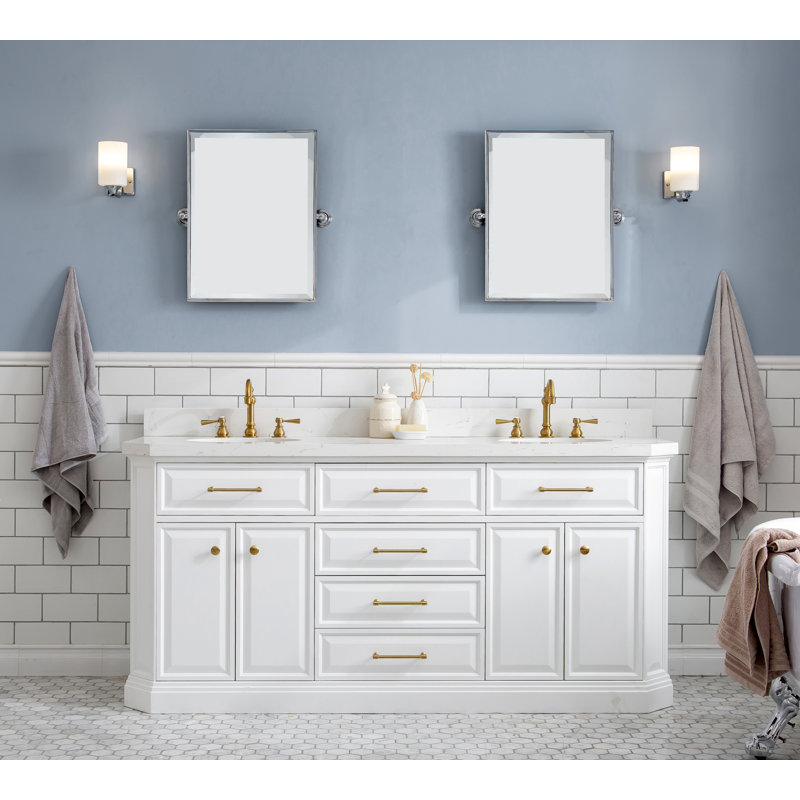 Meuble-lavabo de comptoir en marbre d'ingénierie 72 po avec miroir Bruning de Bruning, Blanc pur