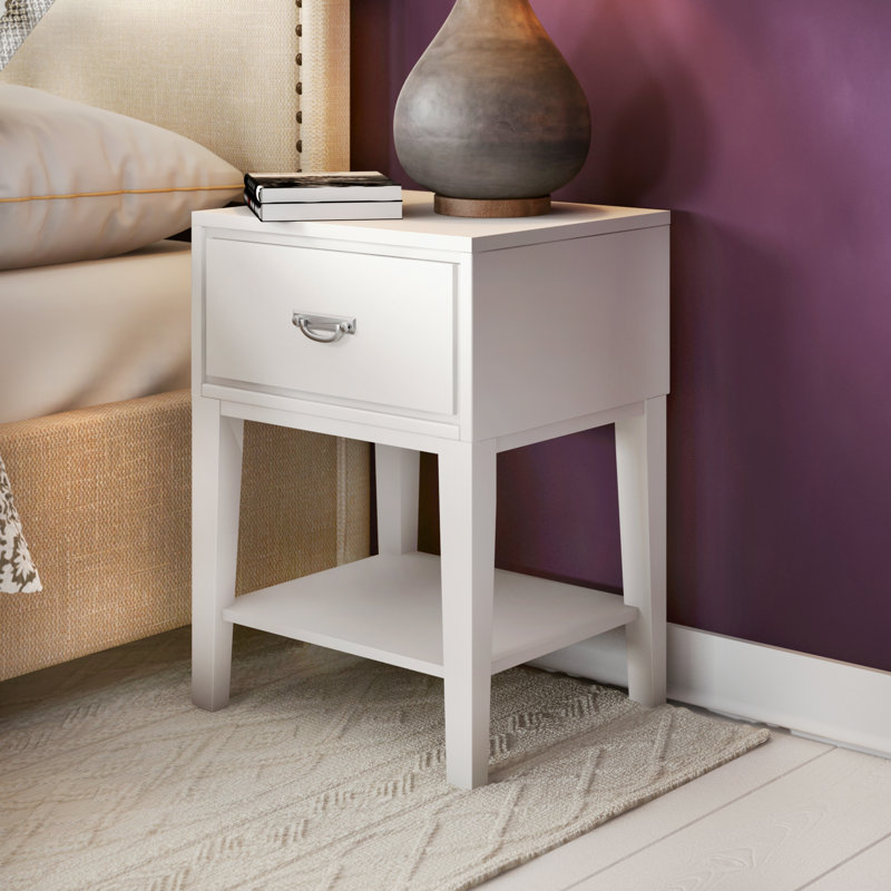 Zaydon 18'' W Manufactured Wood, Solid Wood Nightstand, White