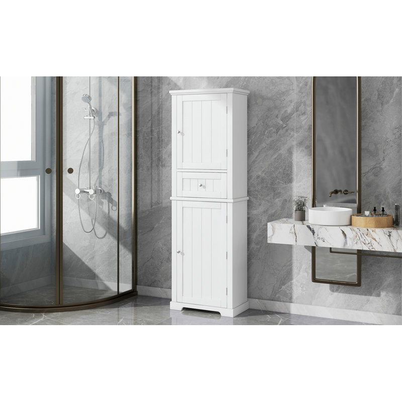 Stylish Storage Cabinet For Bathroom, Tall Bathroom Storage Cabinet, Freestanding Storage Cabinet With Drawer And Adjustable Shelf