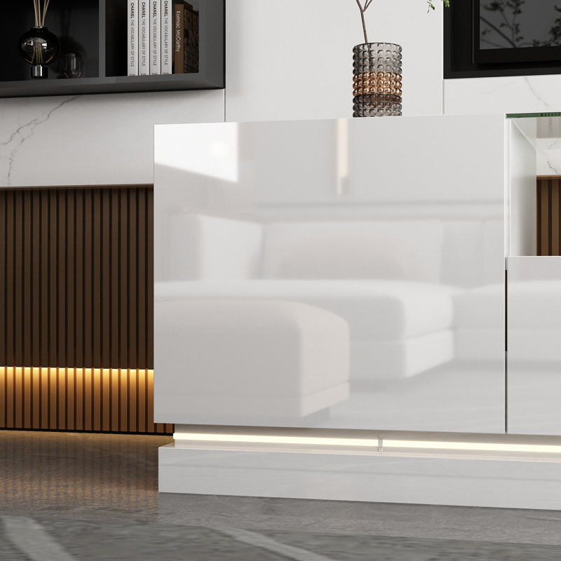 Modern LED TV Stand with Glass Shelf & Storage - 66.9"