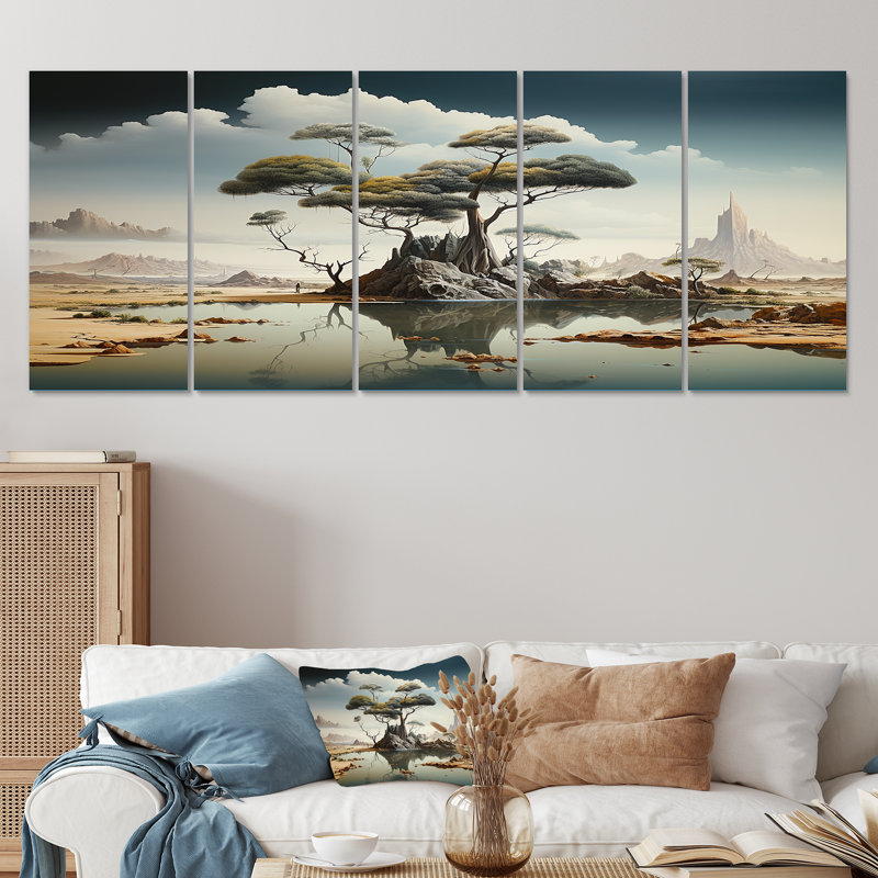 Arbre surréalisme surréel II - paysages abstraits, art mural 5 pièces, H 28 po x l 60 po