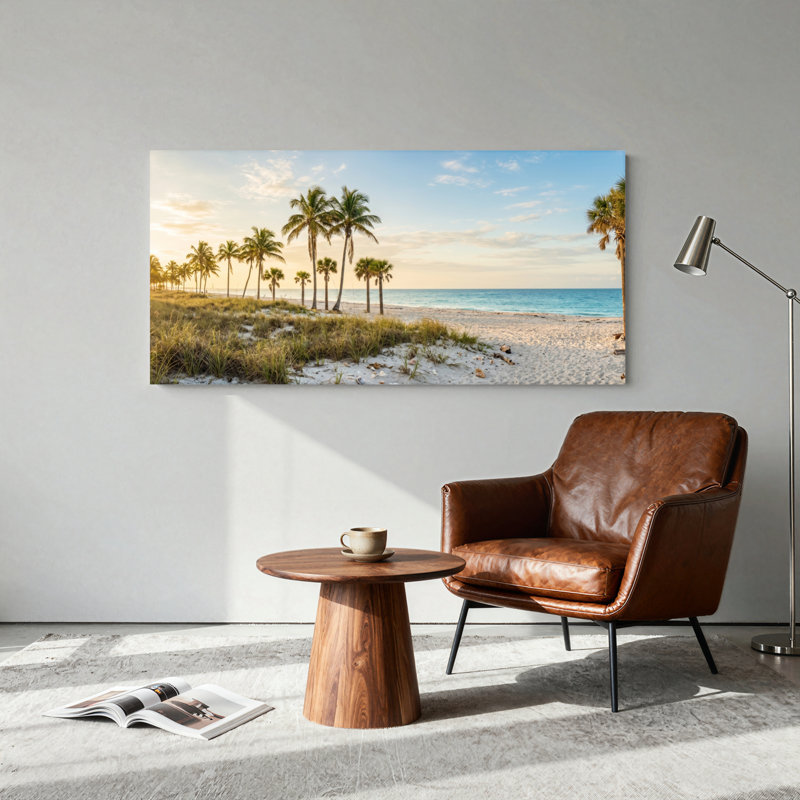 Ensemble de 1 tableau sur toile représentant des palmiers de plage, L 32 po x H 16 po, Toile tendue
