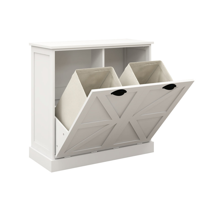 Trieur de linge inclinable - Armoire blanche. Élégant et pratique. Sacs en tissu amovibles pour le tri. E1, peint. Stable et imperméable. Finition. . Assemblage requis. Capacité de charge de 100 livres.