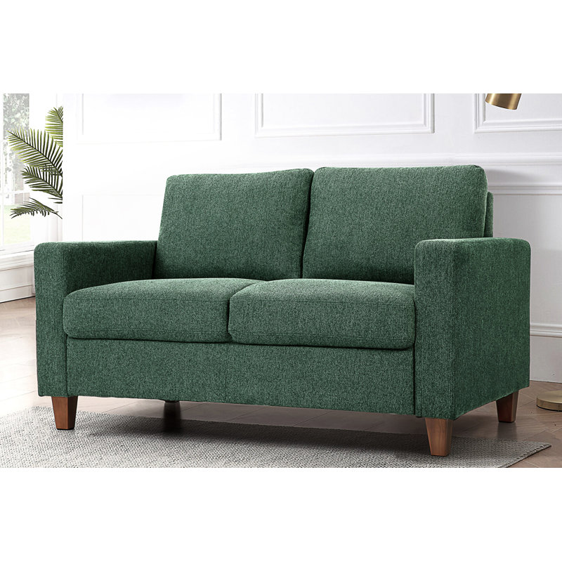 Mid-Century Modern 2-Seater Loveseat Sofa, Upholstered Couch with High Density Foam Cushion, Green Polyester