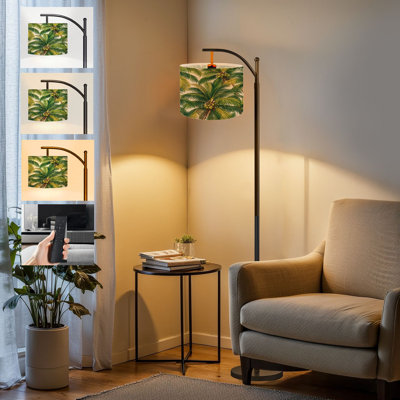  Arc Floor Lamp Palm trees tropical leaves seamless Tall Modern Standing Lamp LED Adjustable Linen Lampshade 3 Color Temperatures