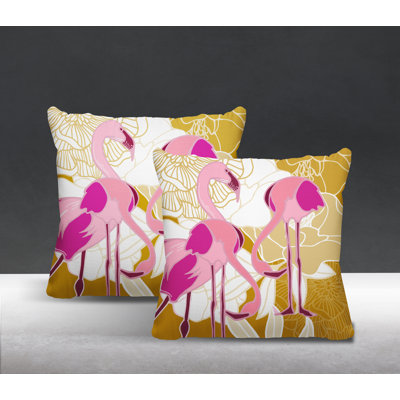 Mingo Flocked Flamingo Indoor/Outdoor Square Pillow