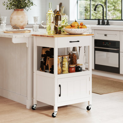 Chariot de cuisine de 22 po de large avec plateau en bois massif Ariahna
