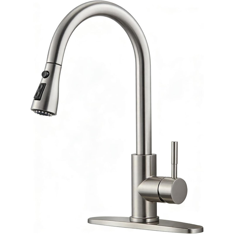 Modern Single Handle Kitchen Faucet with Pull Down Sprayer, Brushed Nickel