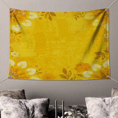 Tapisserie murale à bordure florale jaune - décoration murale fleurs