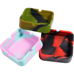Silicone Ash Tray Sets 3Pcs Cool Outdoor Ashtrays For Cigarettes Patio  Plastic Cigar Ashtrays For Outdoors Unbreakable Heatproof Portable Indoor Cute Ashtray,Square