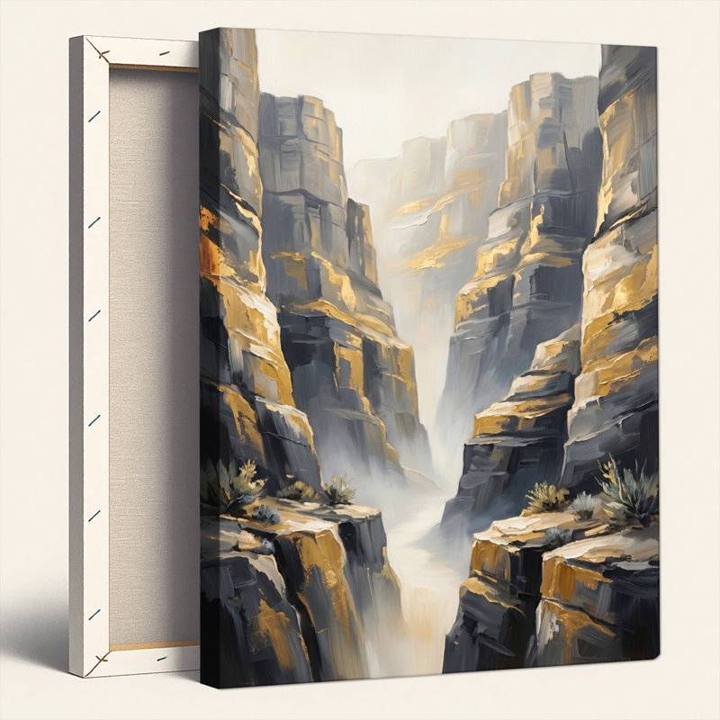 Ensemble de 1 tableau sur toile représentant un canyon de montagne, H 18 po x l 12 po, Toile tendue