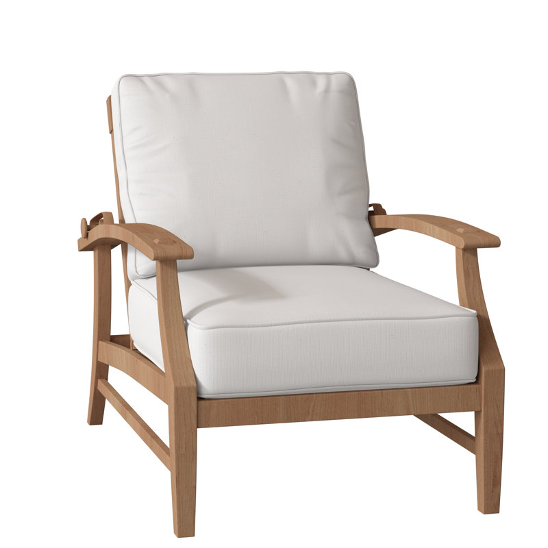Croquet Teak Recliner Chair - Natural Teak, Natural Teak, Rollo Chambray InsideOut® Linen, Welt