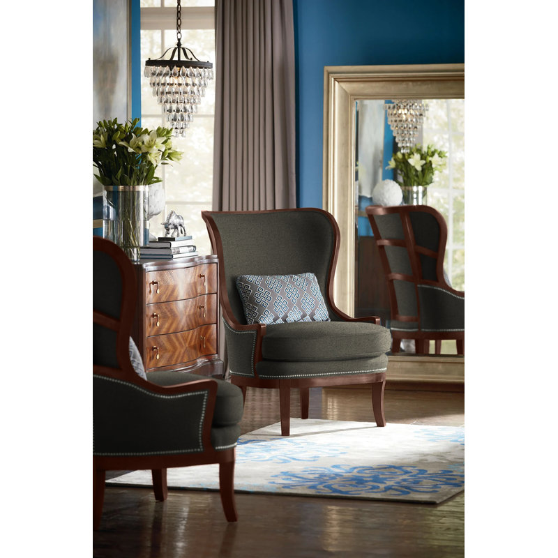 Lawson Wingback Chair, Nickel, Alabaster (3157 73), Walnut
