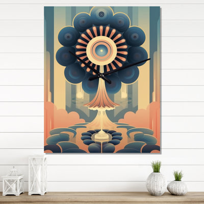 Full Moon Retro Futuristic Landscape - Abstract Landscape Wall Clock