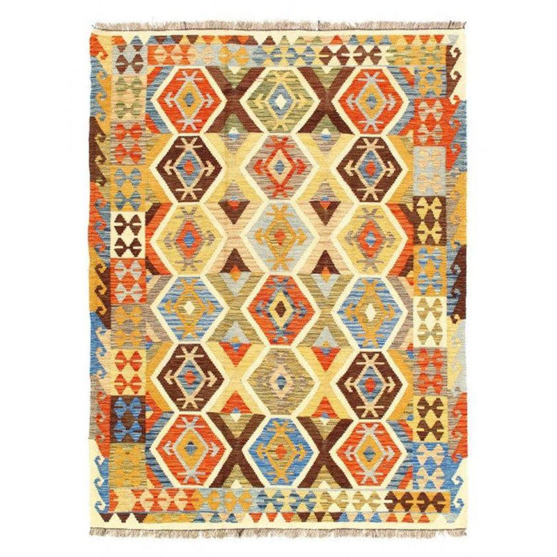Tapis doré en laine / coton Ikat