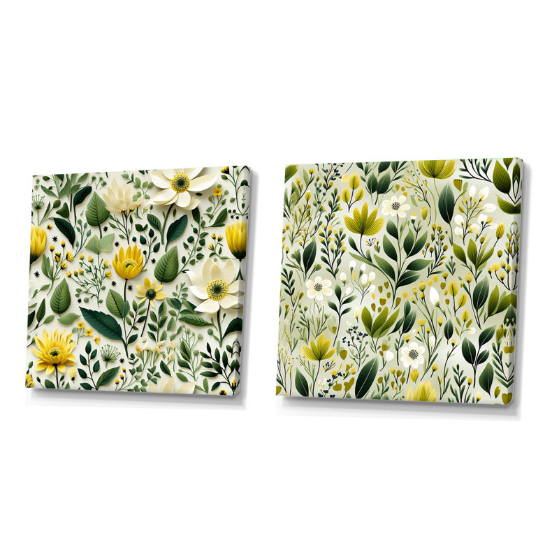 Norfork - ensemble de 2 collages carrés botaniques abstraits, Toile tendue, H 30 po x l 61 po