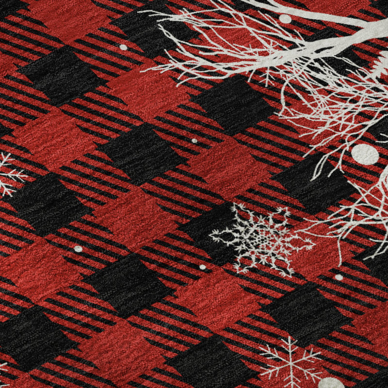 Premium Machine Washable Castillon AMF1824 Winter Forest Holiday Rug, Rectangle 3' x 5'