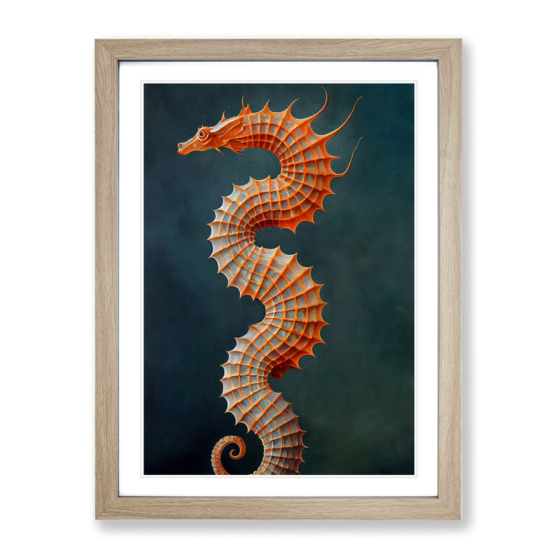 Seahorse Dragon - Single Picture Frame Painting, 34cm H x 25cm W x 2cm D, Oak