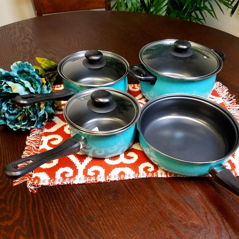 Batterie de cuisine antiadhésive en acier au carbone 7 pièces Gibson Casselman, Turquoise